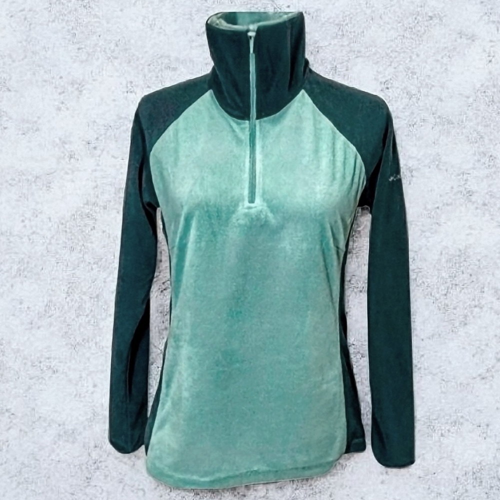 2 Tone Teal Mint/Hunter Green Columbia Semi Fitted Quarter Zip Pullover Fleece L